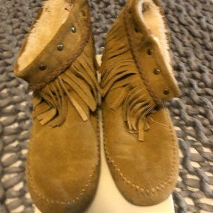 Lucky brand Fringe Suede Booties Brown